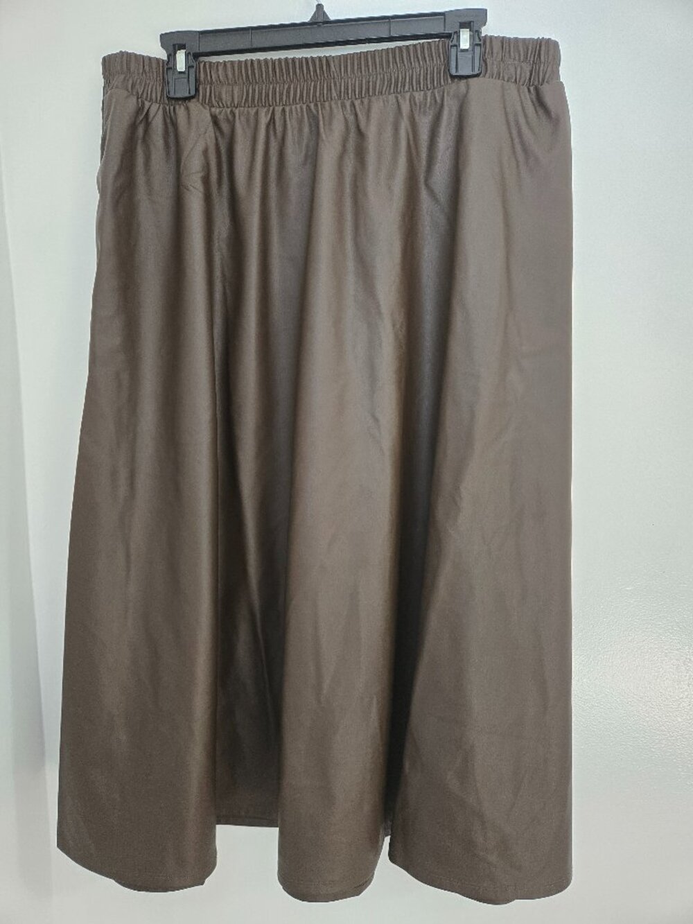 A New Day Women's Faux Leather Midi Skirt Brown Size L Elastic Waist NWT